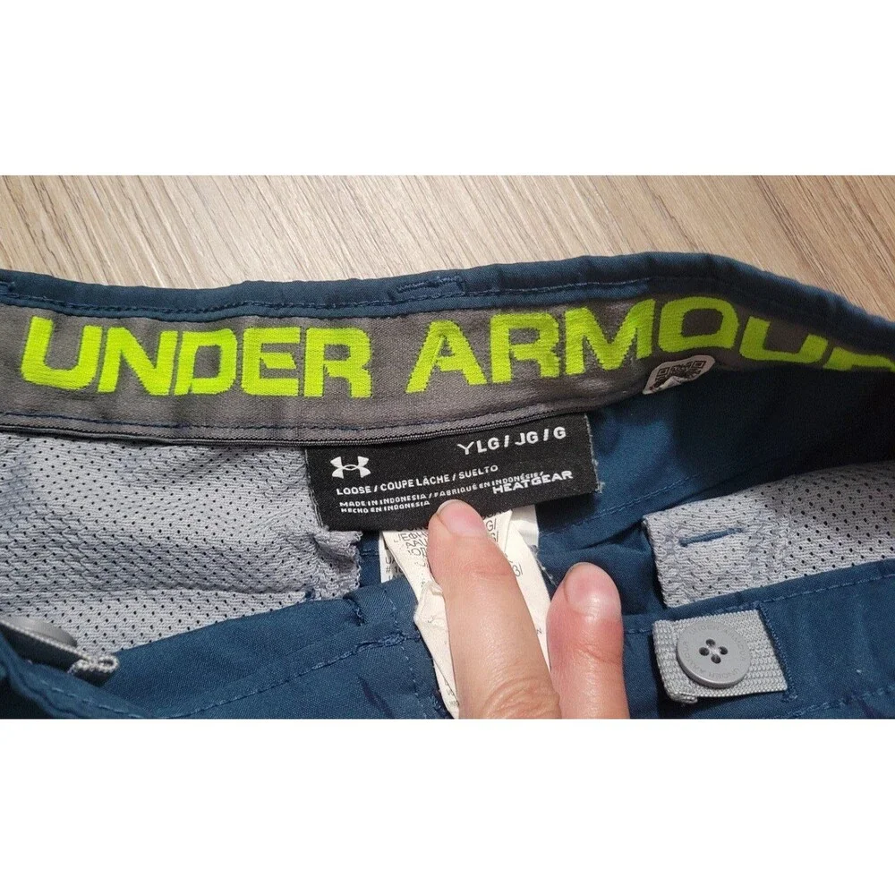 Youth Under Armour Golf Dress Shorts blue Lightening bolts size youth Large
